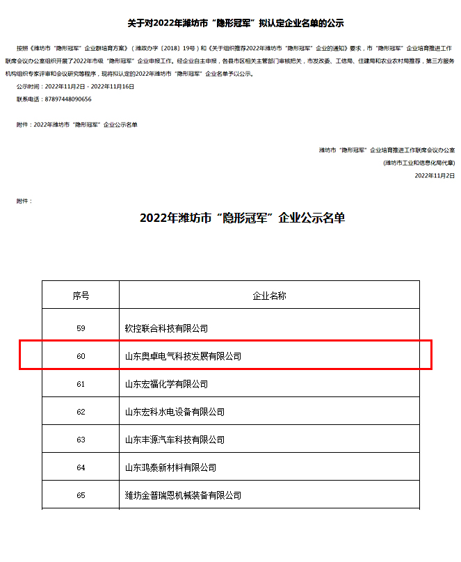 濰坊市隱形冠軍企業(yè) 濰坊市隱形冠軍企業(yè)